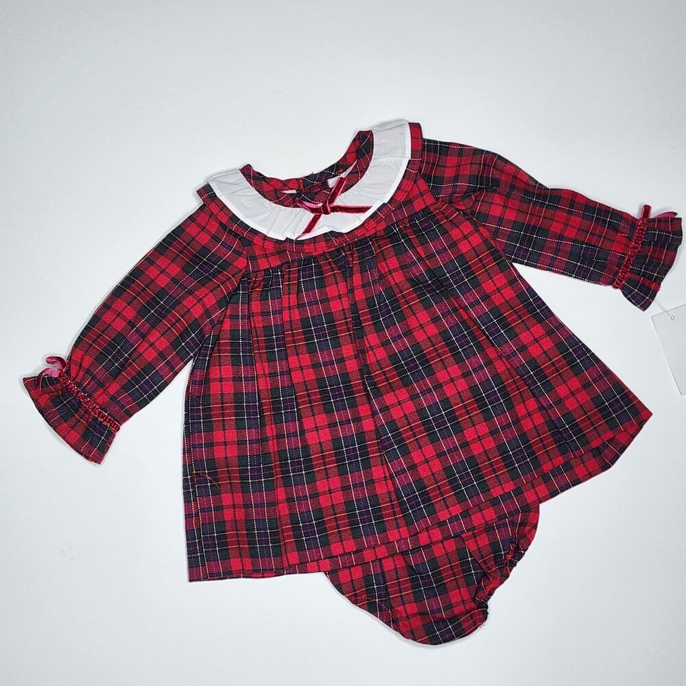 Edgehill Collection Red Plaid Long Sleeve Baby Dress Bloomers 3 Month